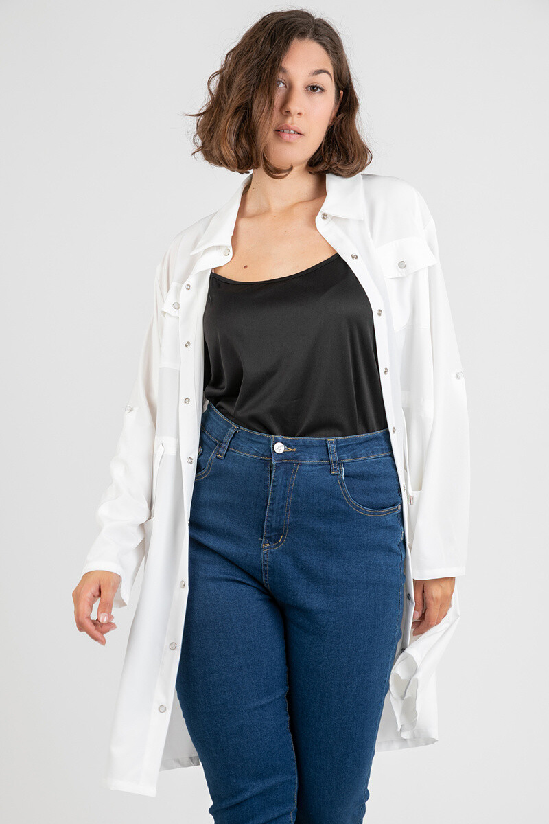 Grossiste Pomme Rouge Paris - Veste-Robe unie blanc grande taille
