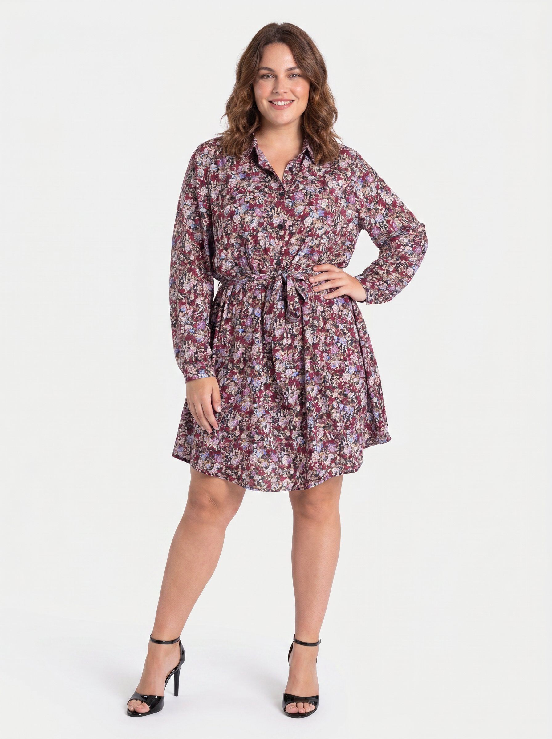 Grossiste Pomme Rouge Paris - Robe-chemise grande taille imprimé violet (PC6516)
