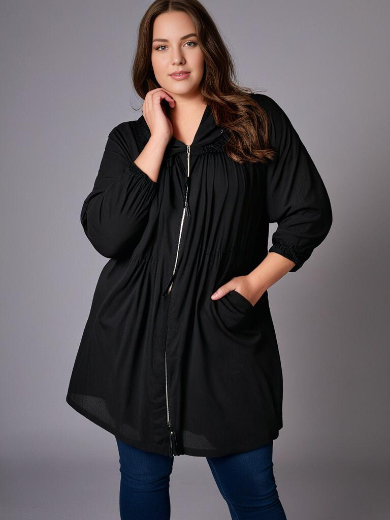 Grossiste Pomme Rouge Paris - Veste fine en coton grande taille noir (C6527)