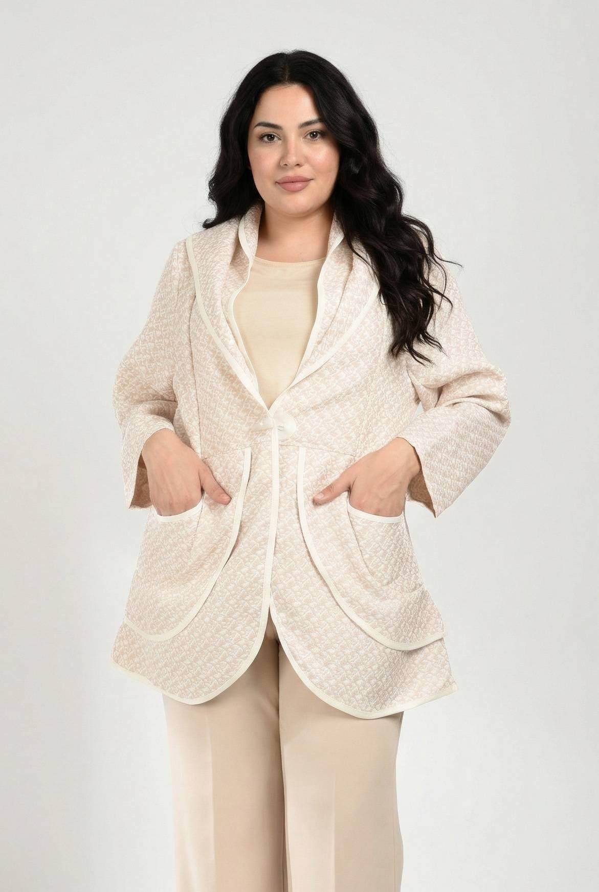 Grossiste Pomme Rouge Paris - Veste pied de poule grande taille (A531)