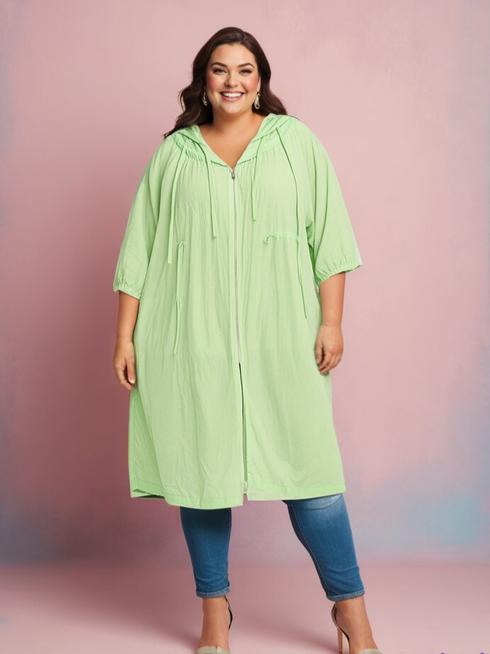 Grossista Pomme Rouge Paris - Giacca sottile in cotone taglia grande verde (C6527)