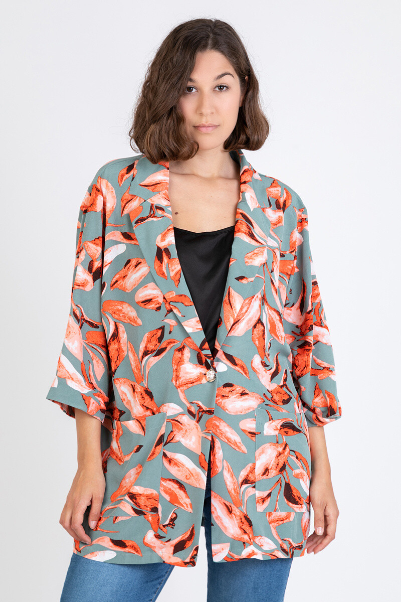 Grossiste Pomme Rouge Paris - Blazer fluide imprimé vert (C6522)