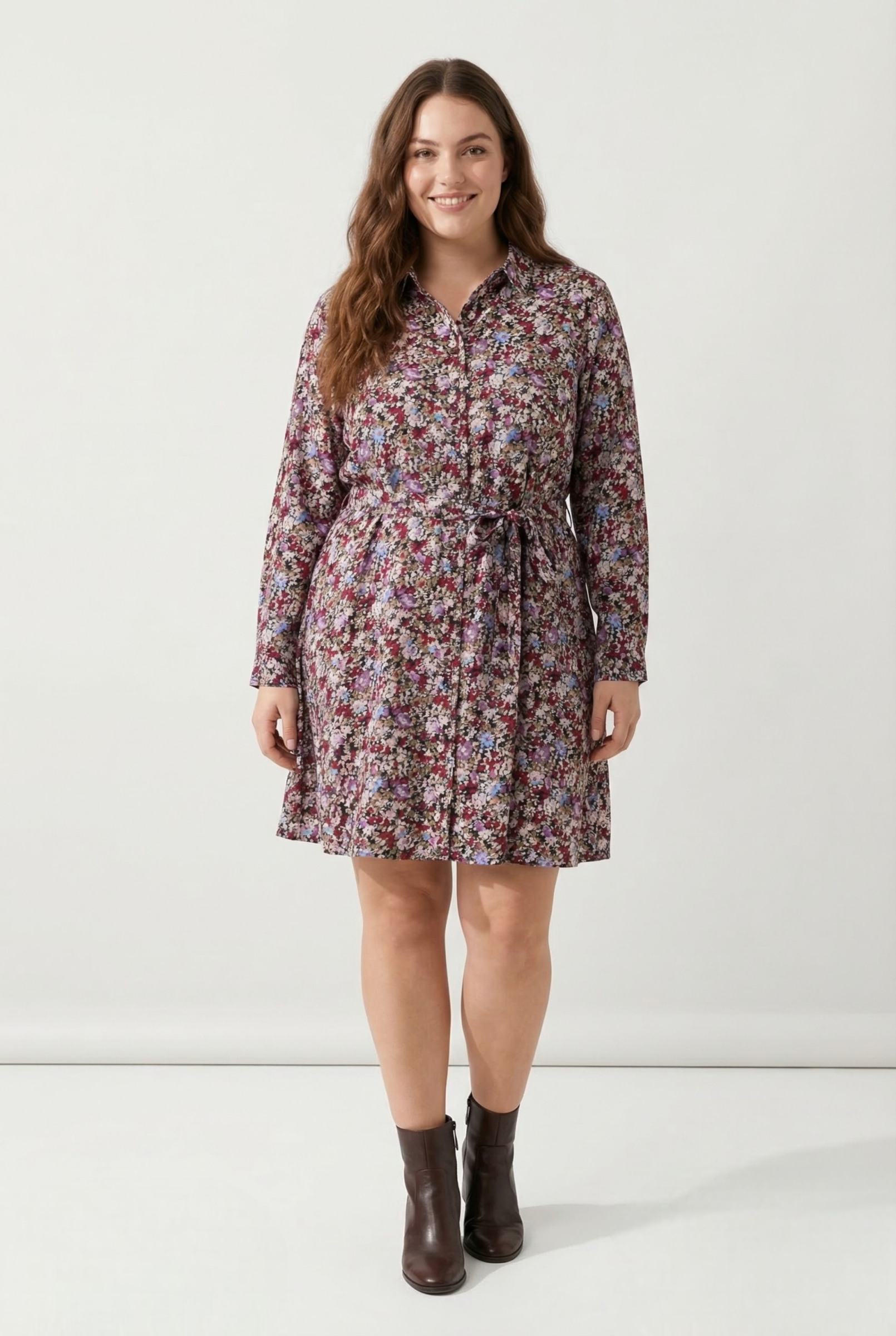 Grossista Pomme Rouge Paris - Abito camicia taglia grande stampa viola (PC6516)