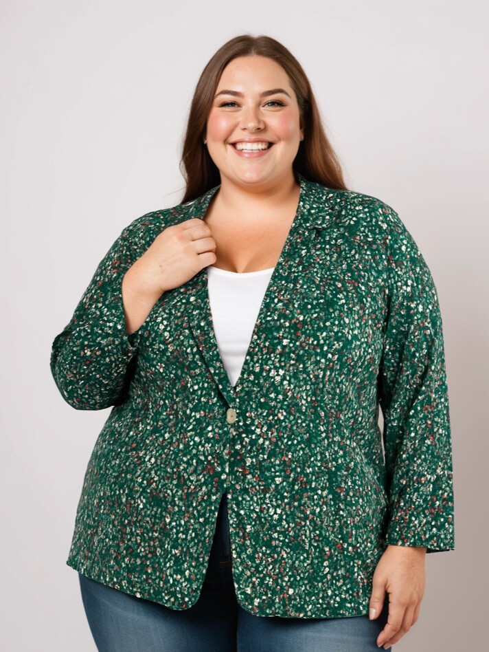 Grossista Pomme Rouge Paris - Blazer taglie forti stampa leopardo verde (C6528)