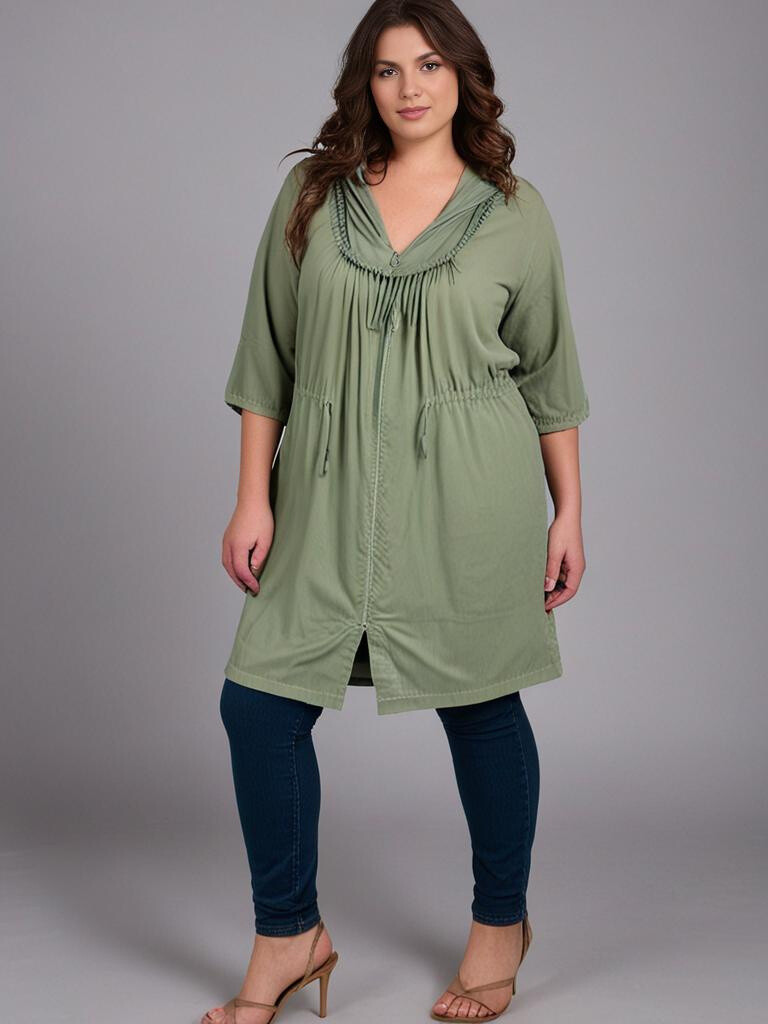 Grossiste Pomme Rouge Paris - Veste fine en coton grande taille kaki (C6527)