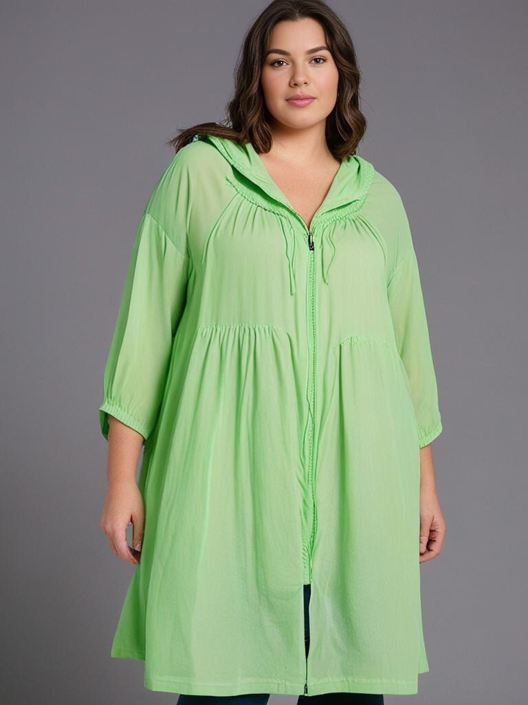 Grossiste Pomme Rouge Paris - Veste fine en coton grande taille vert (C6527)