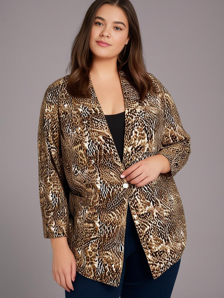 Grossiste Pomme Rouge Paris - Blazer grande taille imprimé léopard camel (C6528)
