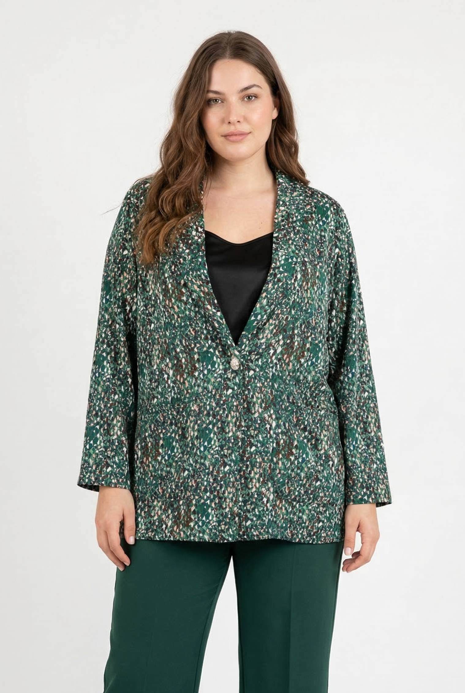 Grossiste Pomme Rouge Paris - Blazer grande taille imprimé léopard vert
