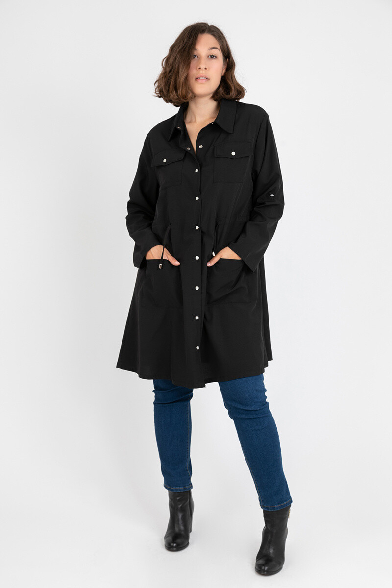 Grossiste Pomme Rouge Paris - Veste-Robe unie noir grande taille