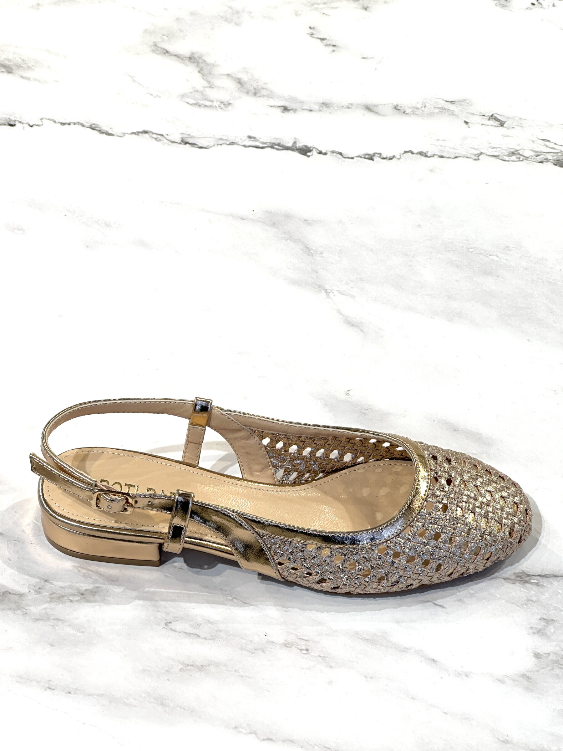 Grossiste Poti Pati - BK013 Ballerines à talon en cannage dorée
