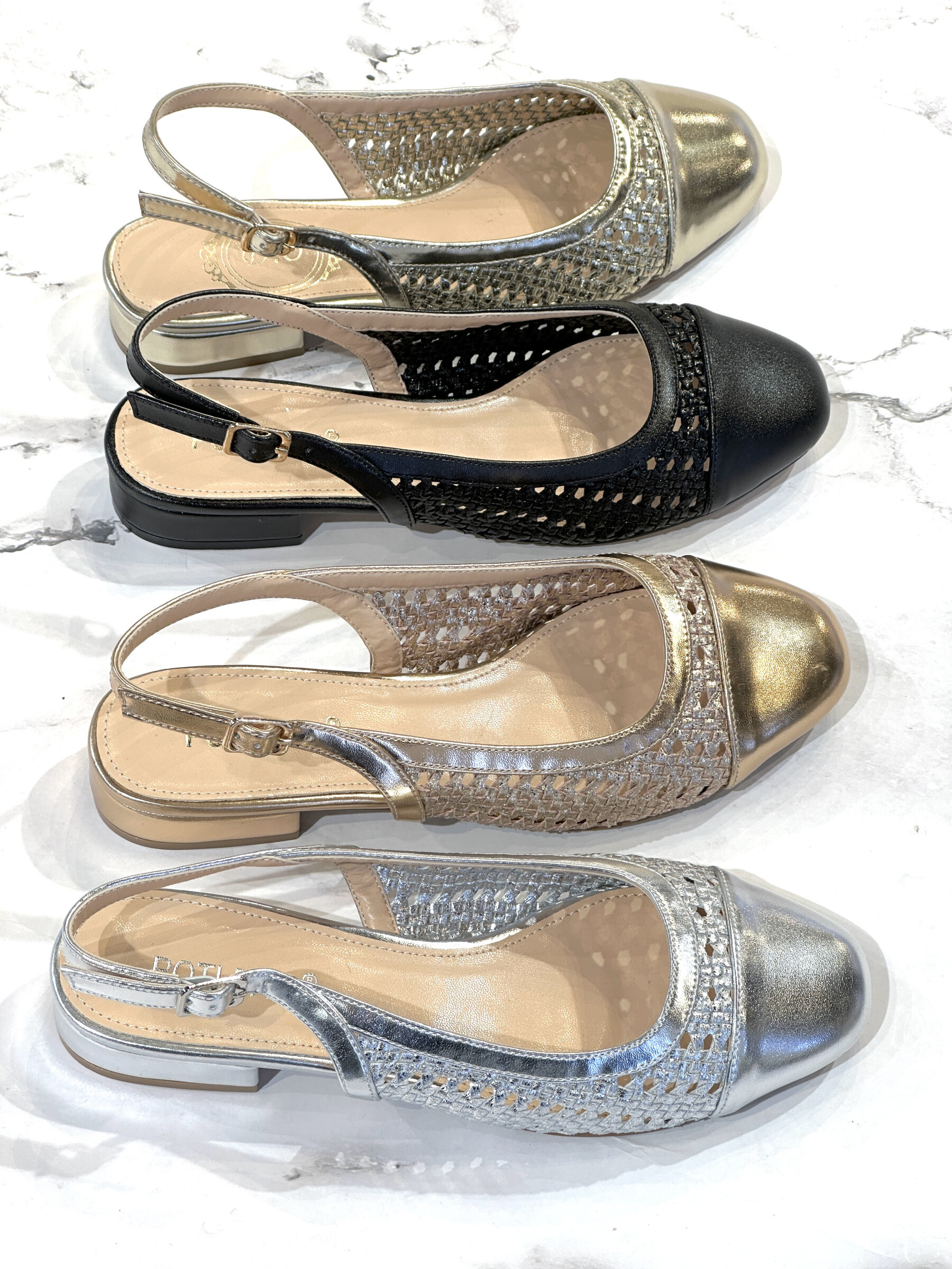 Großhändler Poti Pati - BK013 Ballerinas mit Absatz in Goldcannage