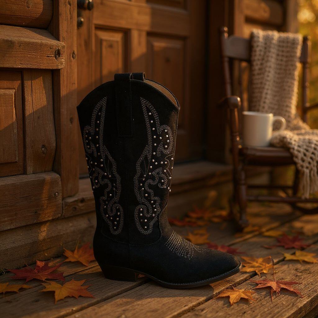 Grossista Poti Pati - DF059 Stivali stile cowboy etnico con motivo borchiato e zip interna
