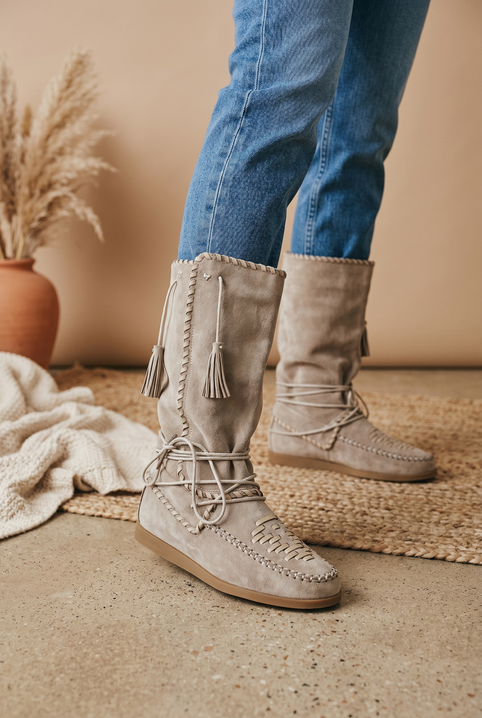 Grossiste Poti Pati - Bottes en suédine compensées intérieures style bohème chic