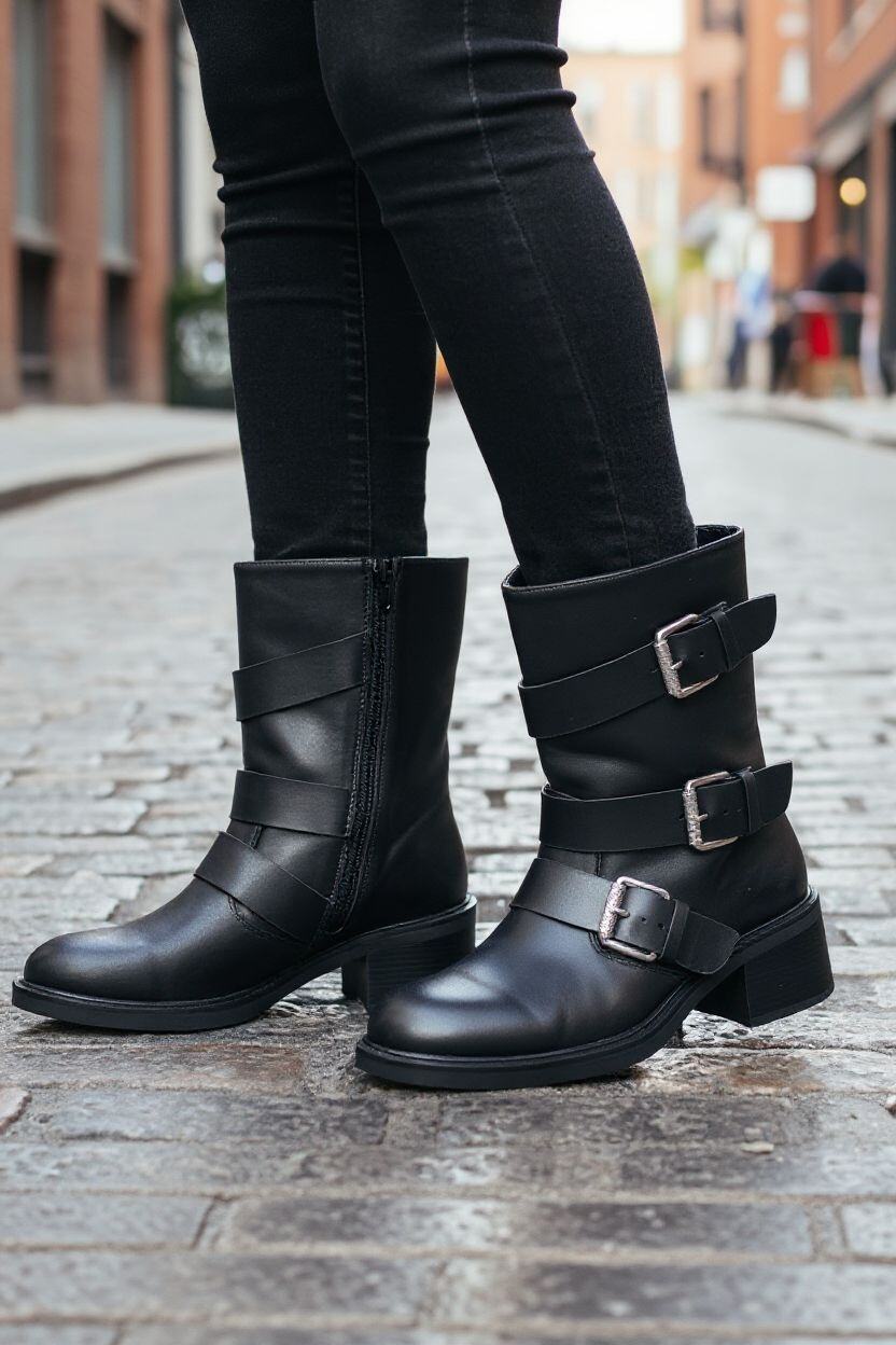 Grossiste Poti Pati - DF028 Bottines avec talon carré et multiples boucles et zip intérieur