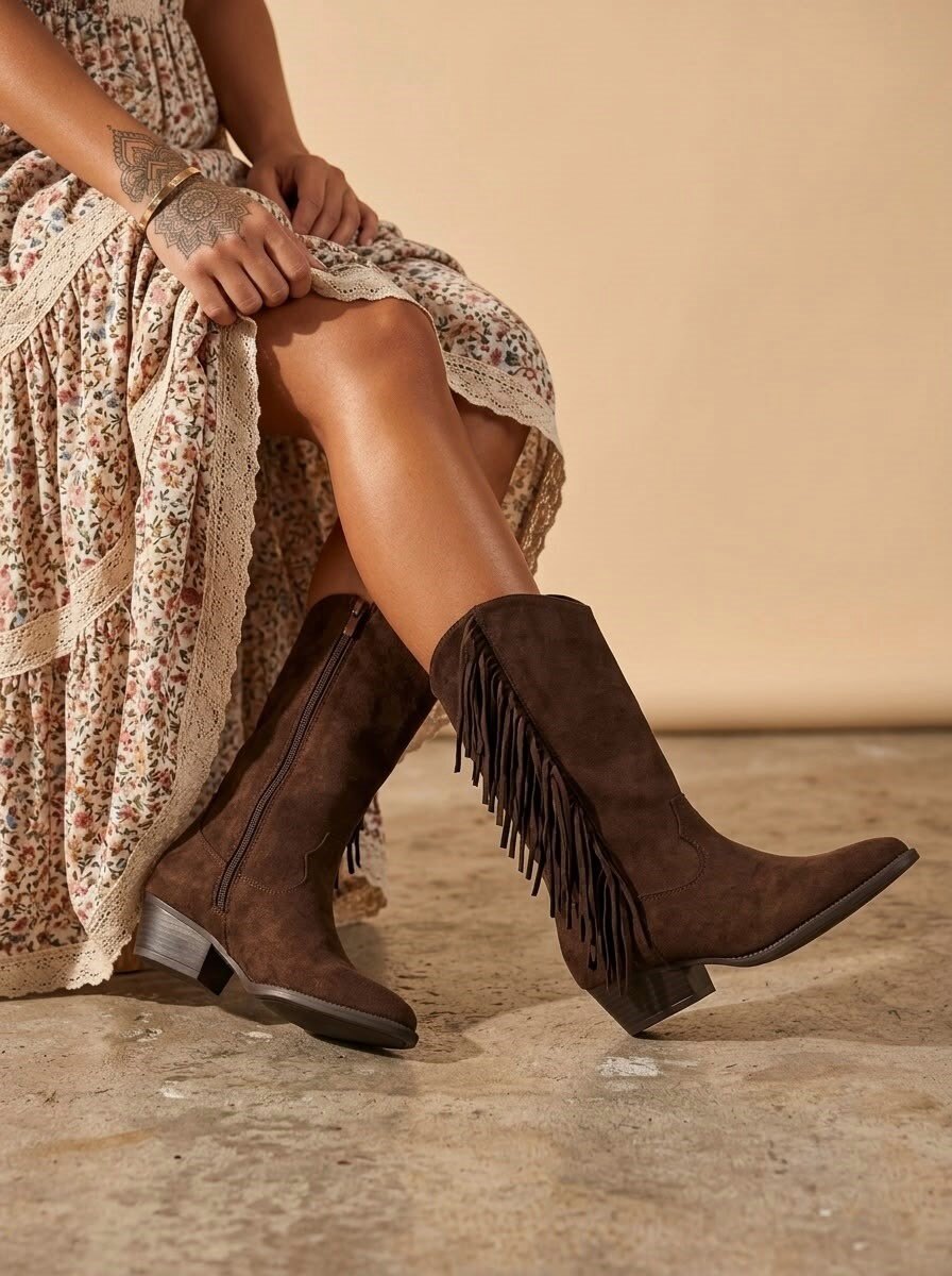 Mayorista Poti Pati - Botas vaqueras de ante con flecos y cremallera interior