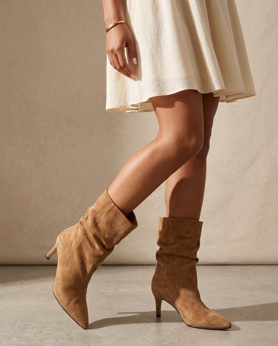 Grossiste Poti Pati - Bottines suédines avec talon fin de 6 cm à enfiler
