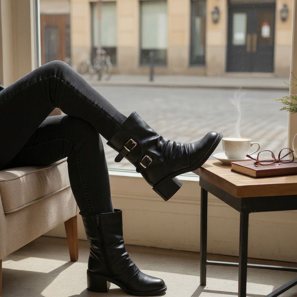 Wholesaler Poti Pati - DF045 Square heel ankle boots with 2 buckles and pleats, featuring an inner zip
