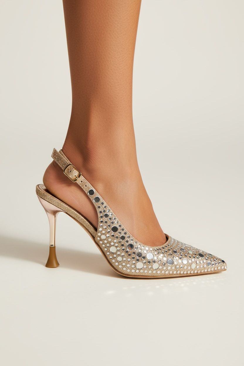 Grossista Poti Pati - SP019N Décolleté da sera con strass e tacco alto di 8 cm