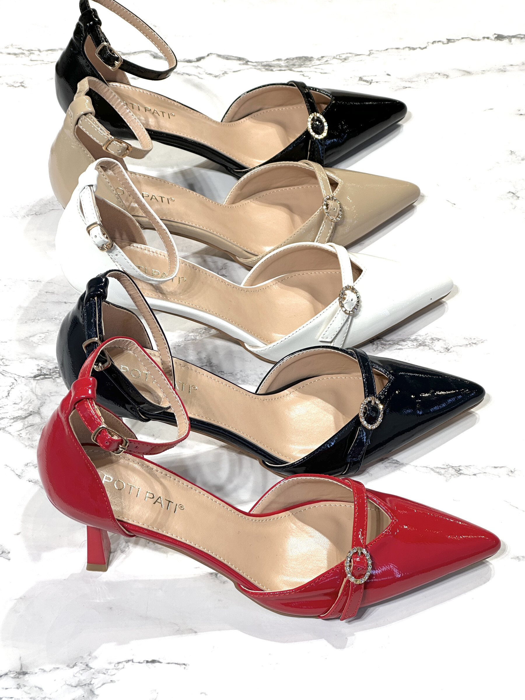 Grossiste Poti Pati - BK049 Escarpins vernies talon fin avec attache cheville