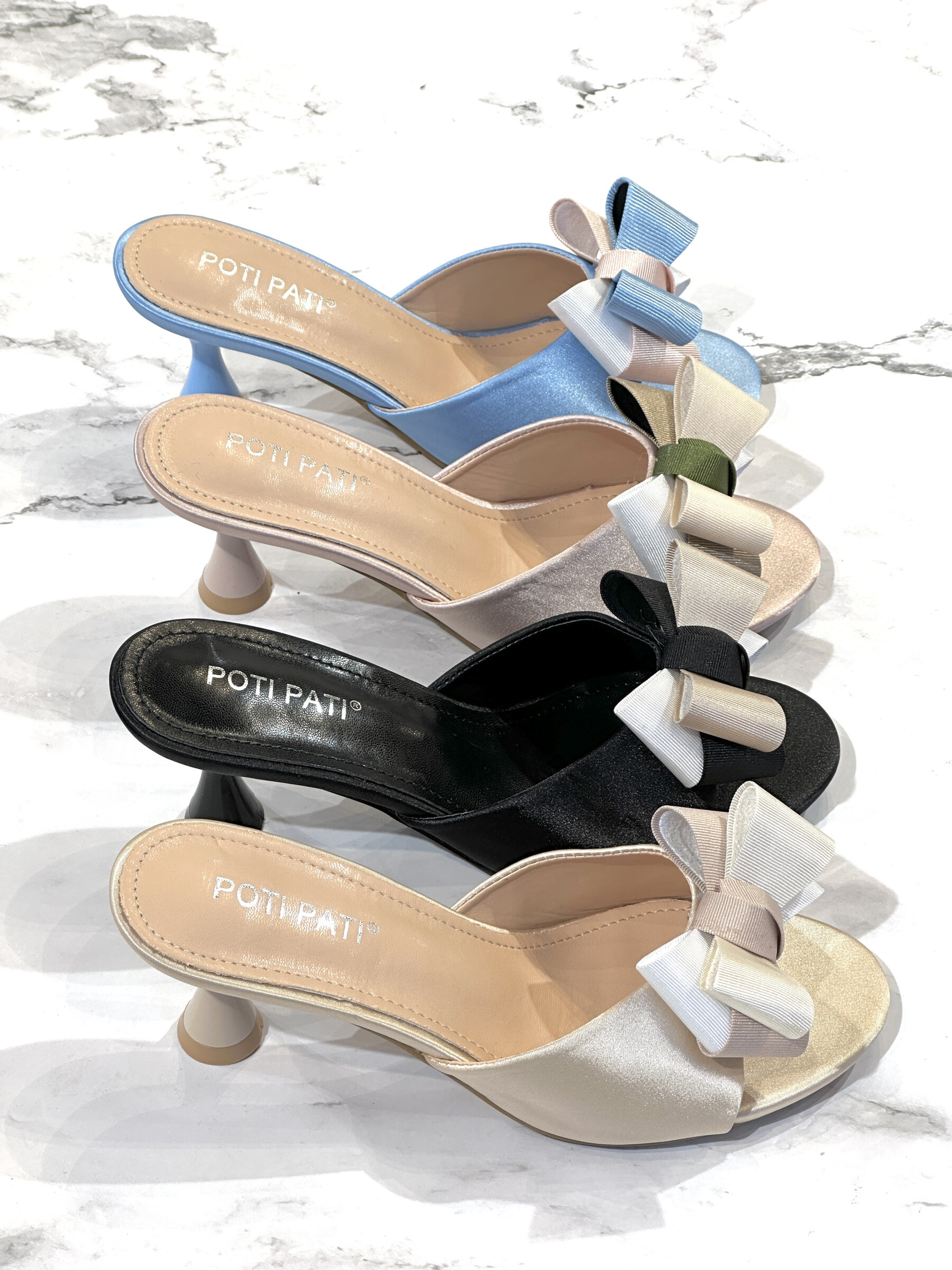 Wholesaler Poti Pati - BK055 Satin heeled mules with tricolor bow