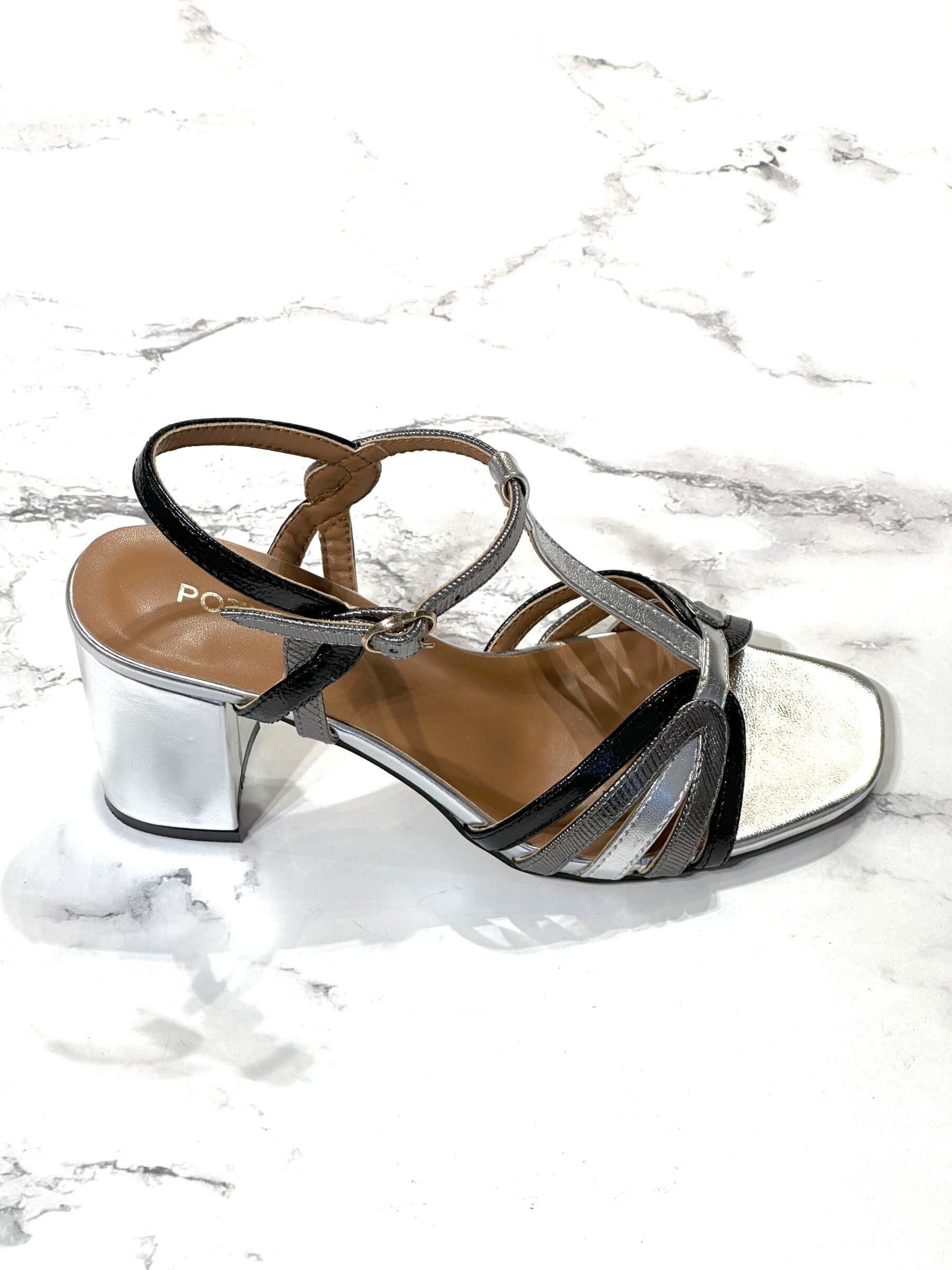 Wholesaler Poti Pati - BK041 Sandals High square high of 8cms iridescent tricolor