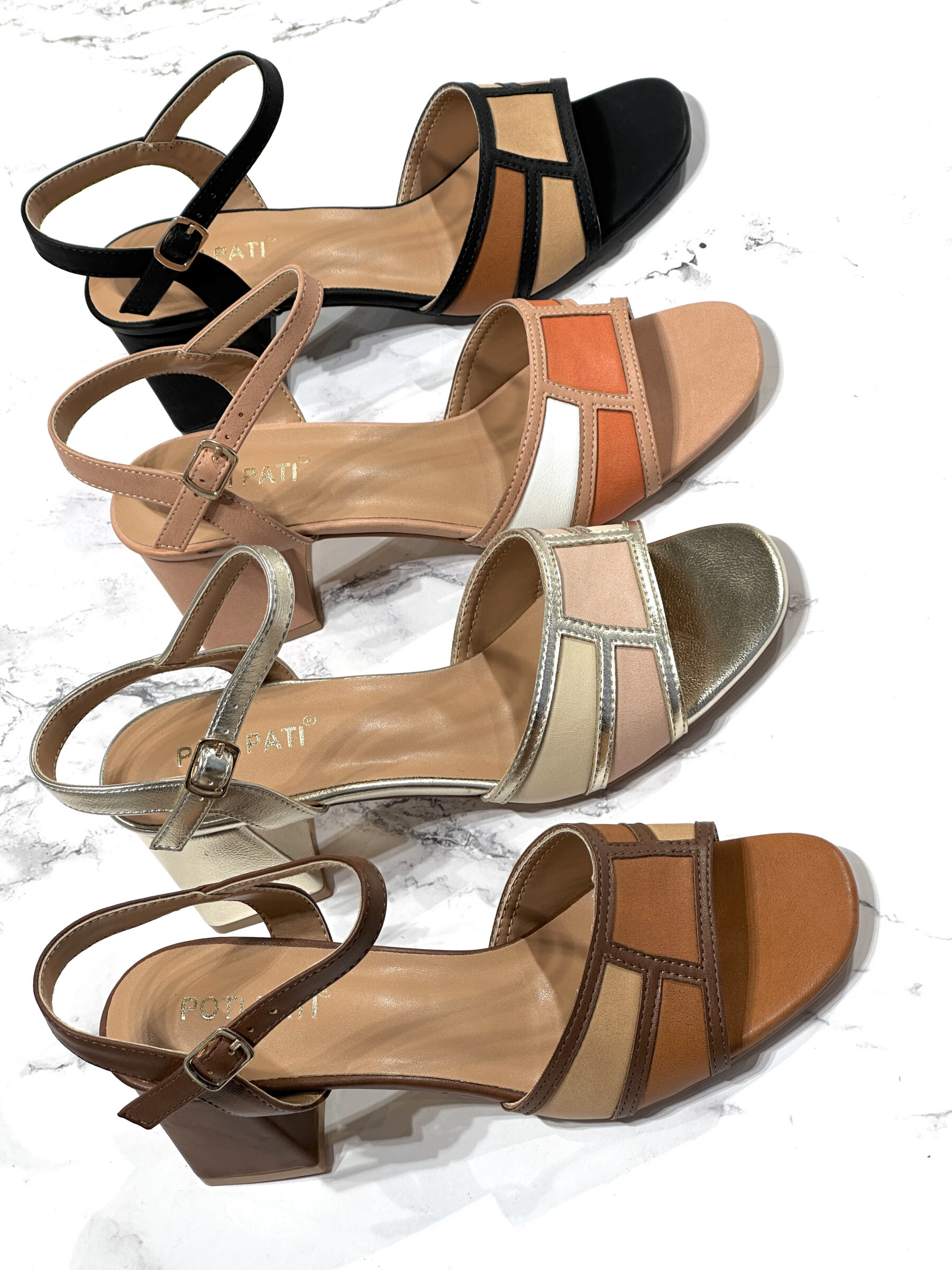 Grossiste Poti Pati - BK076 Sandales tricolores avec talon haut de 6cm