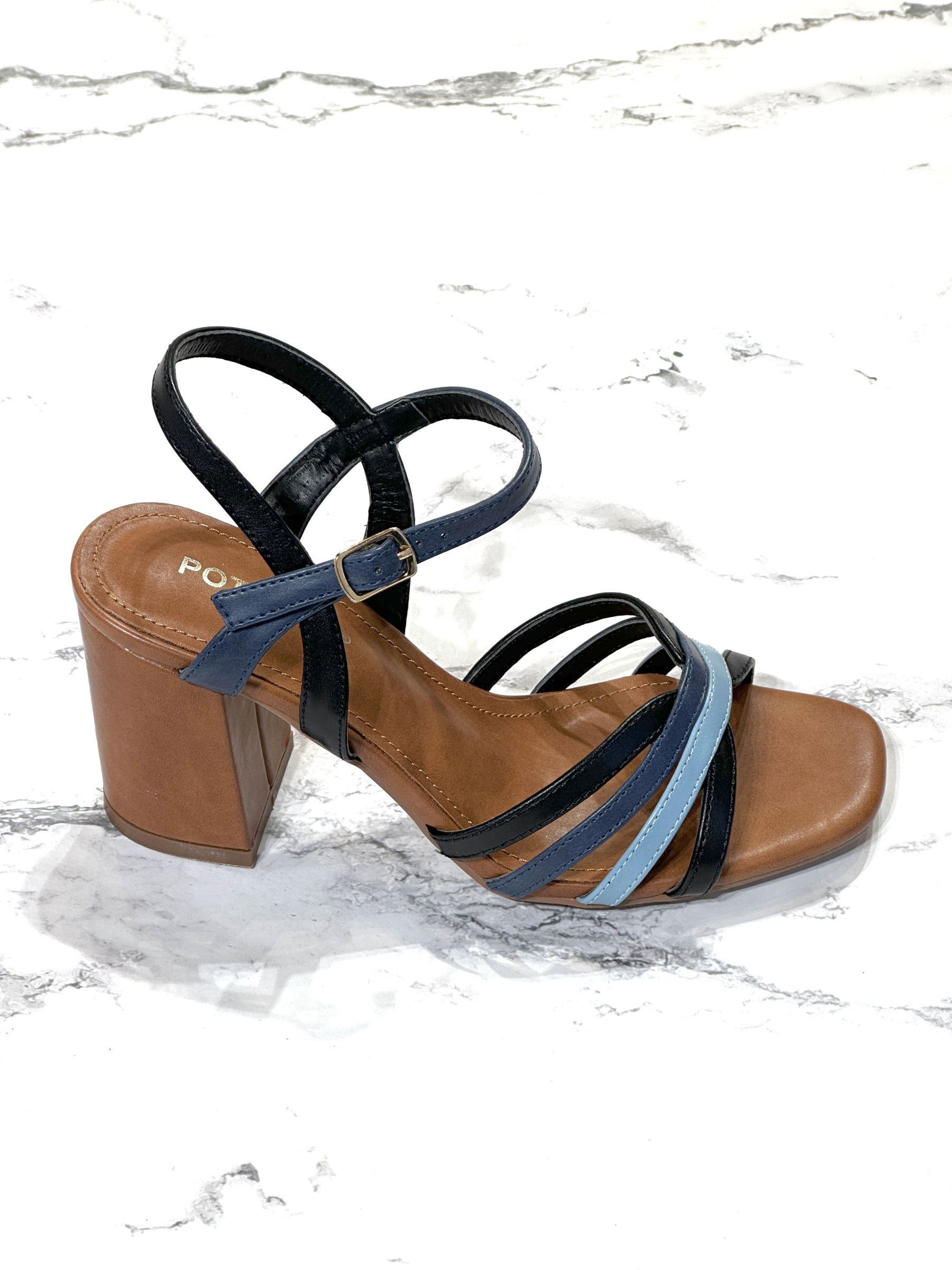 Mayorista Poti Pati - Bk083 Sandalias bicolor con tacón cuadrado de 8 cm alto
