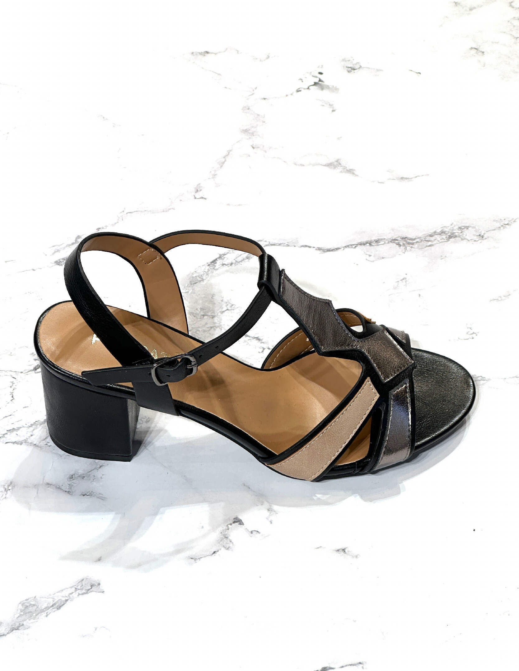 Grossiste Poti Pati - BK068 Sandales à talon haut de 6 cms tricolores