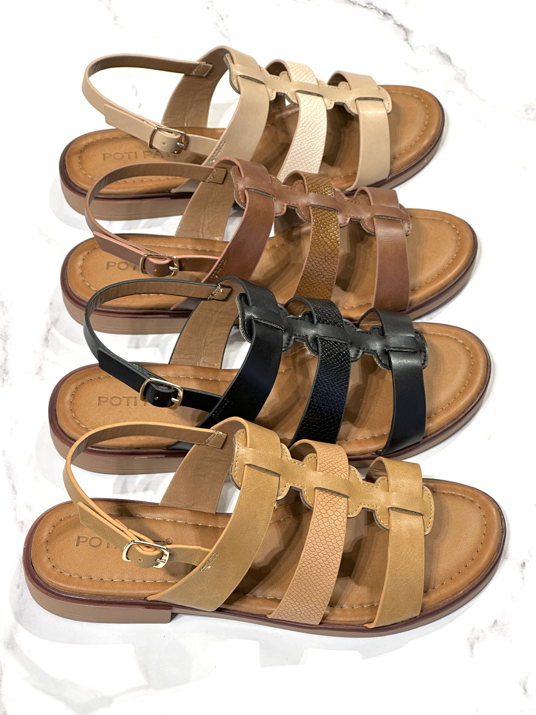 Großhändler Poti Pati - BK025 Flache Damensandalen in Lederoptik