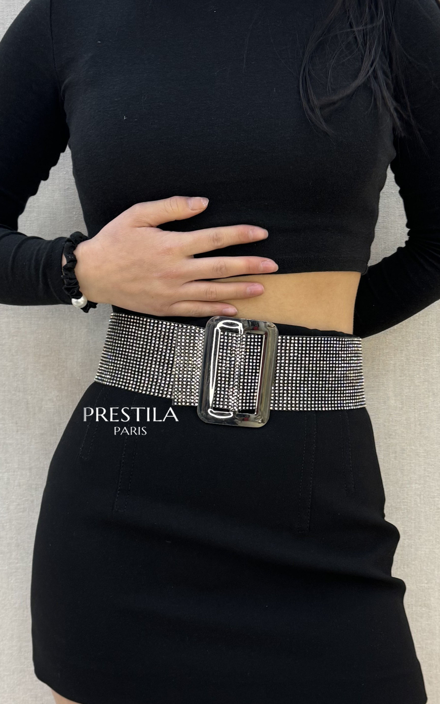 Wholesaler JH STORE - Wide shiny belt with rhinestones