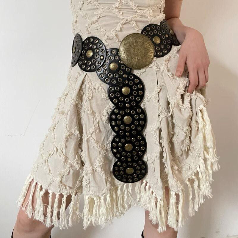 Grossiste PRESTILA - Ceinture Vintage Boho Chic Femme avec Rond à Rivets