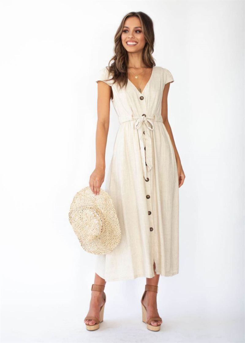 Mayorista PRETTY SUMMER - Vestido abotonado, escote en pico, sin mangas