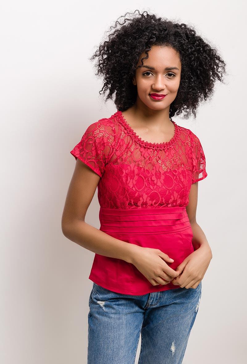 Grossista Princesse - T-shirt bimateriale con pizzo