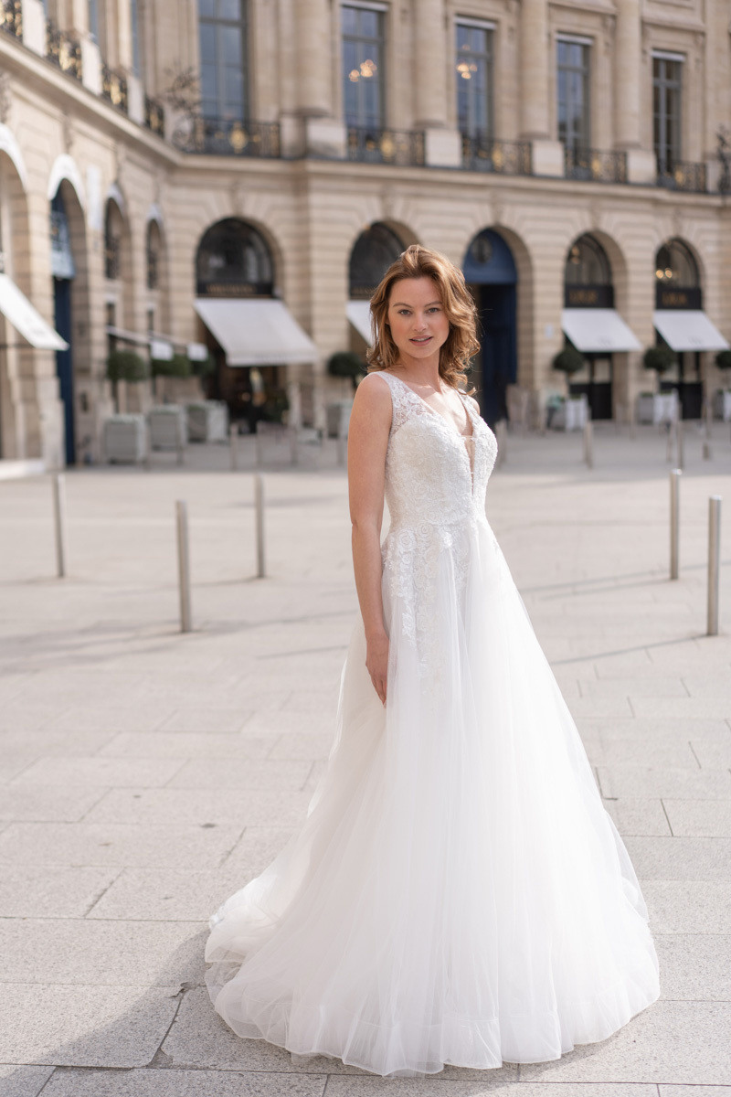 Grossiste Promarried - Robe de mariée évasée en tulle avec dentelle romantique
