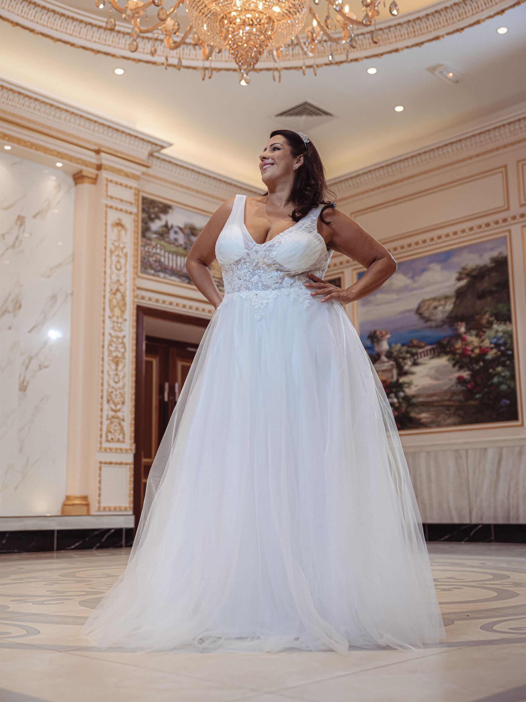 Grossiste Promarried - Robe de mariée évasée en tulle avec bustier plissé en perles et dentelle