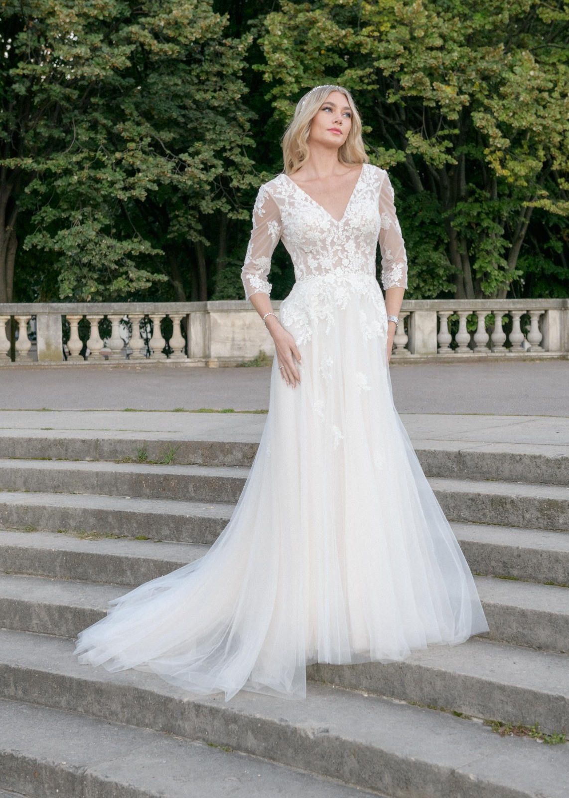 Grossiste Promarried - Robe de Mariée Évasée à Manches 3/4  en Dentelle