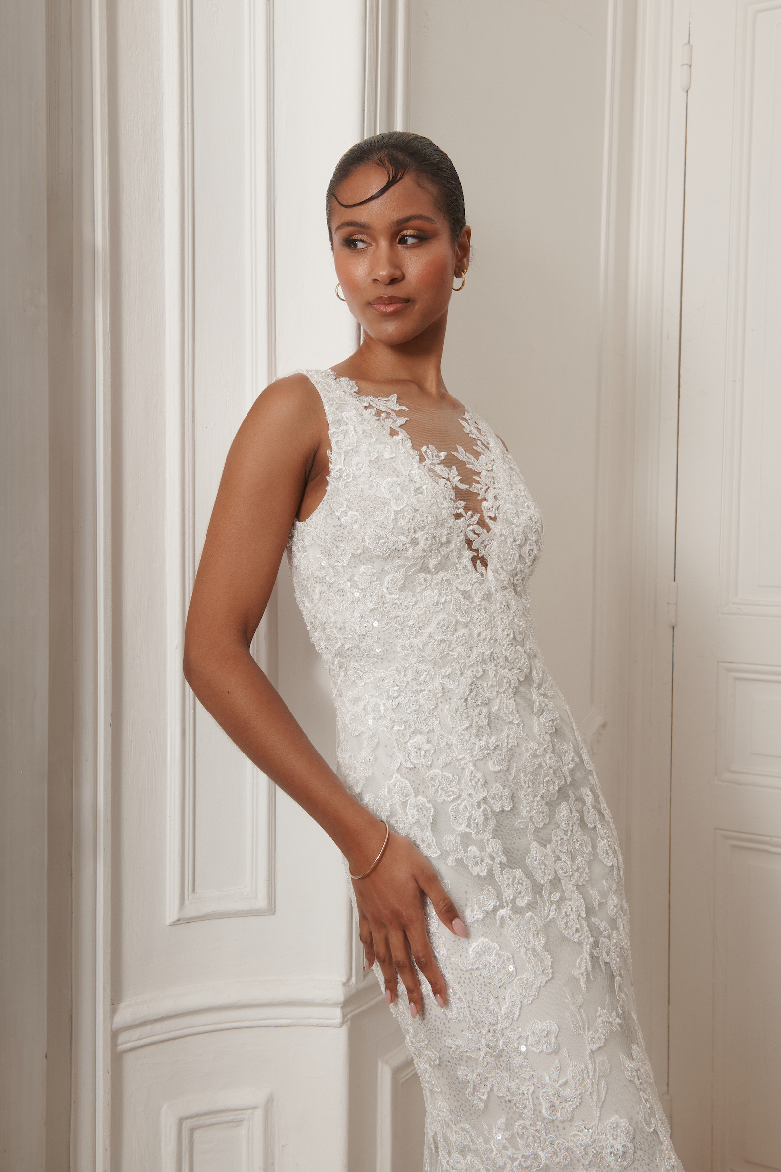 Großhändler Promarried - Spitzen-Mermaid-Brautkleid – Illusionsrücken und floraler Schleier