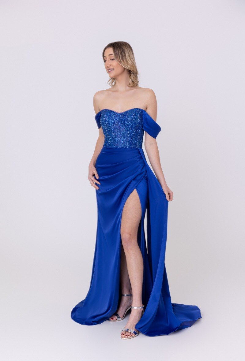 Grossiste Promarried - Robe de cocktail coupe fourreau en mikado souple avec bustier pailleté
