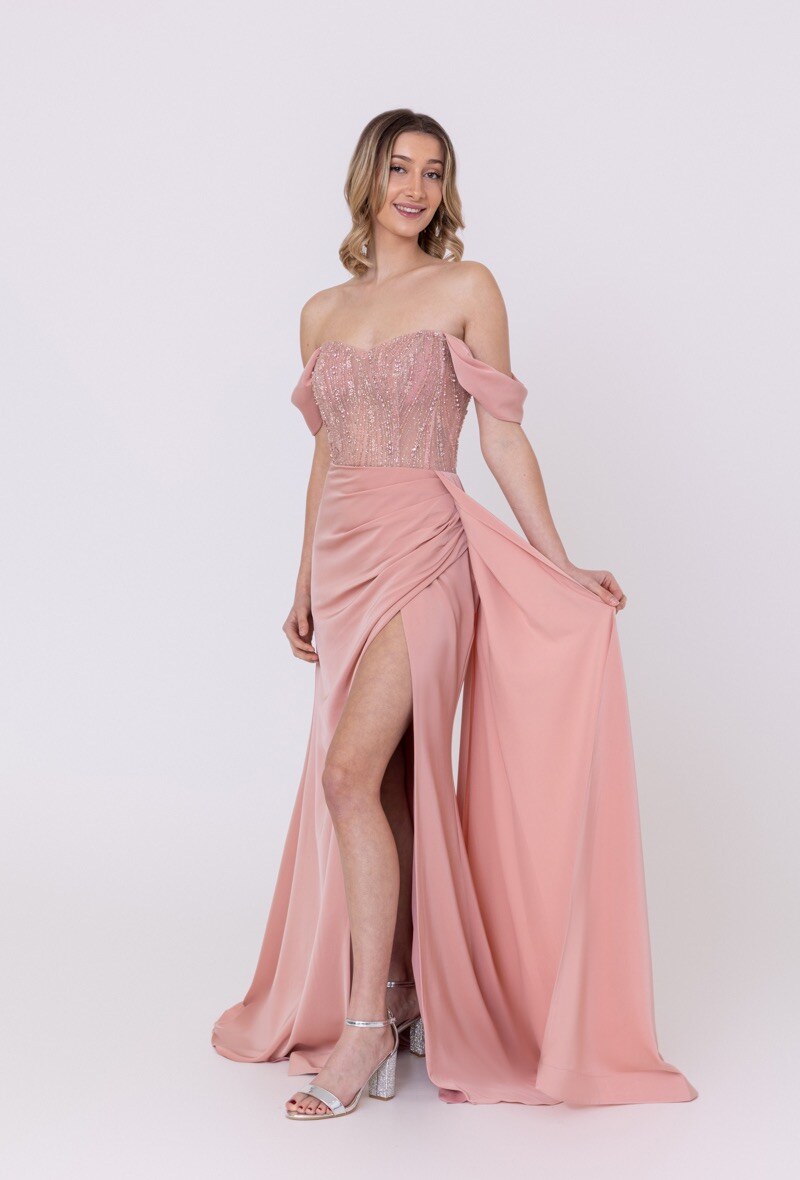 Grossiste Promarried - Robe de cocktail coupe fourreau souple avec bustier pailleté