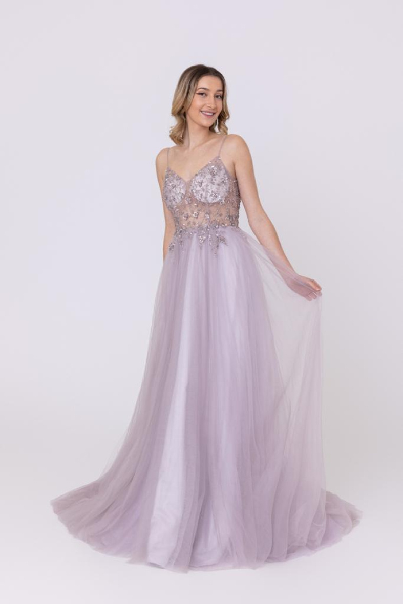 Grossiste Promarried - Robe de cocktail en tulle coupe A avec buste perlé et encolure en V