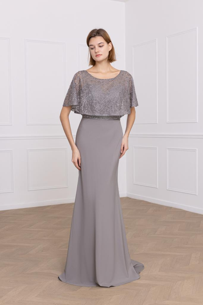 Grossiste Promarried - Robe de Cocktail Coupe Fourreau avec Haut en Dentelle Cape et Col Arrondi
