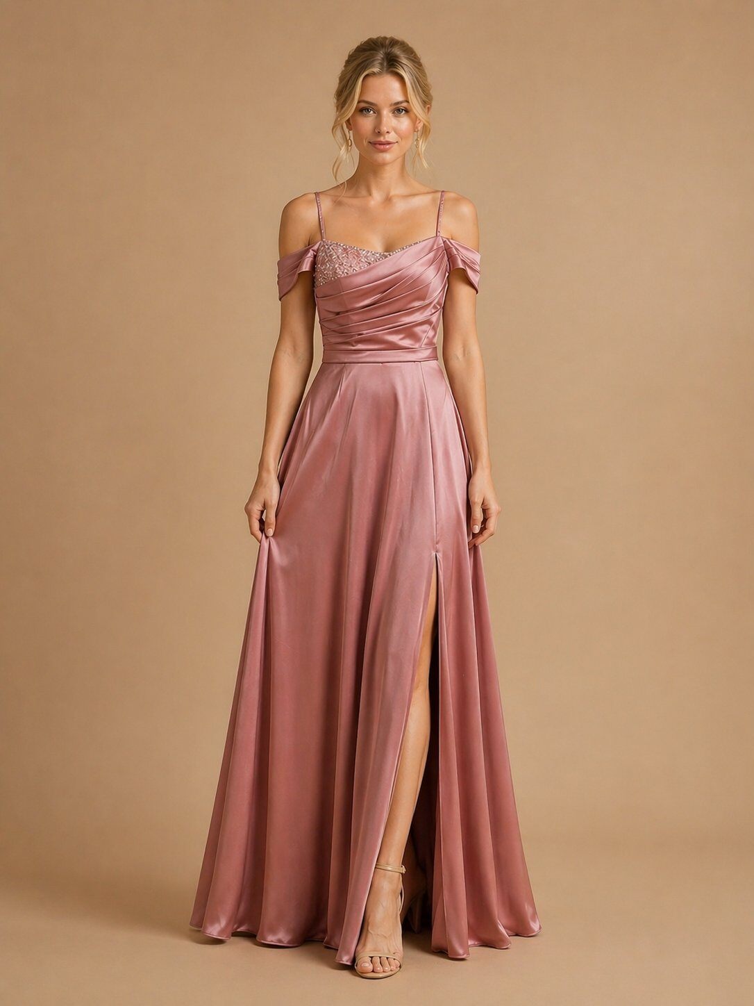 Grossiste Promarried - Robe de cérémonie fluide épaules dénudées – Bleu Royal / Rose Gold