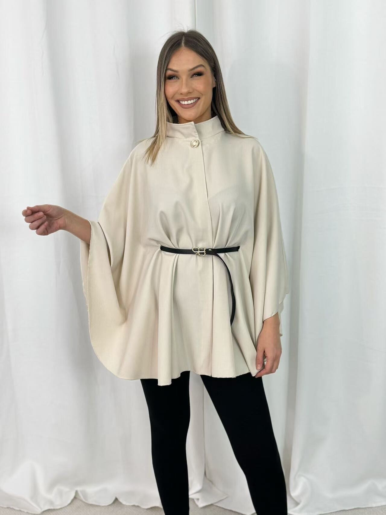 Grossiste PROMISE - Poncho tissu fluide avec ceinture