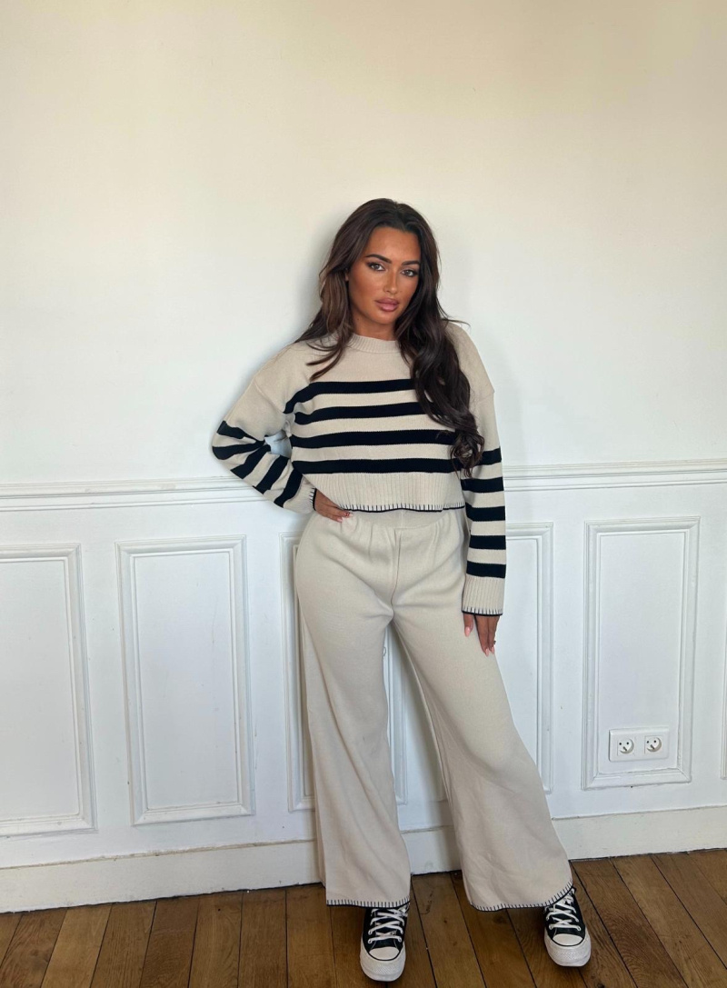 Grossiste PROMISE - Ensemble pull à rayures et pantalon en maille