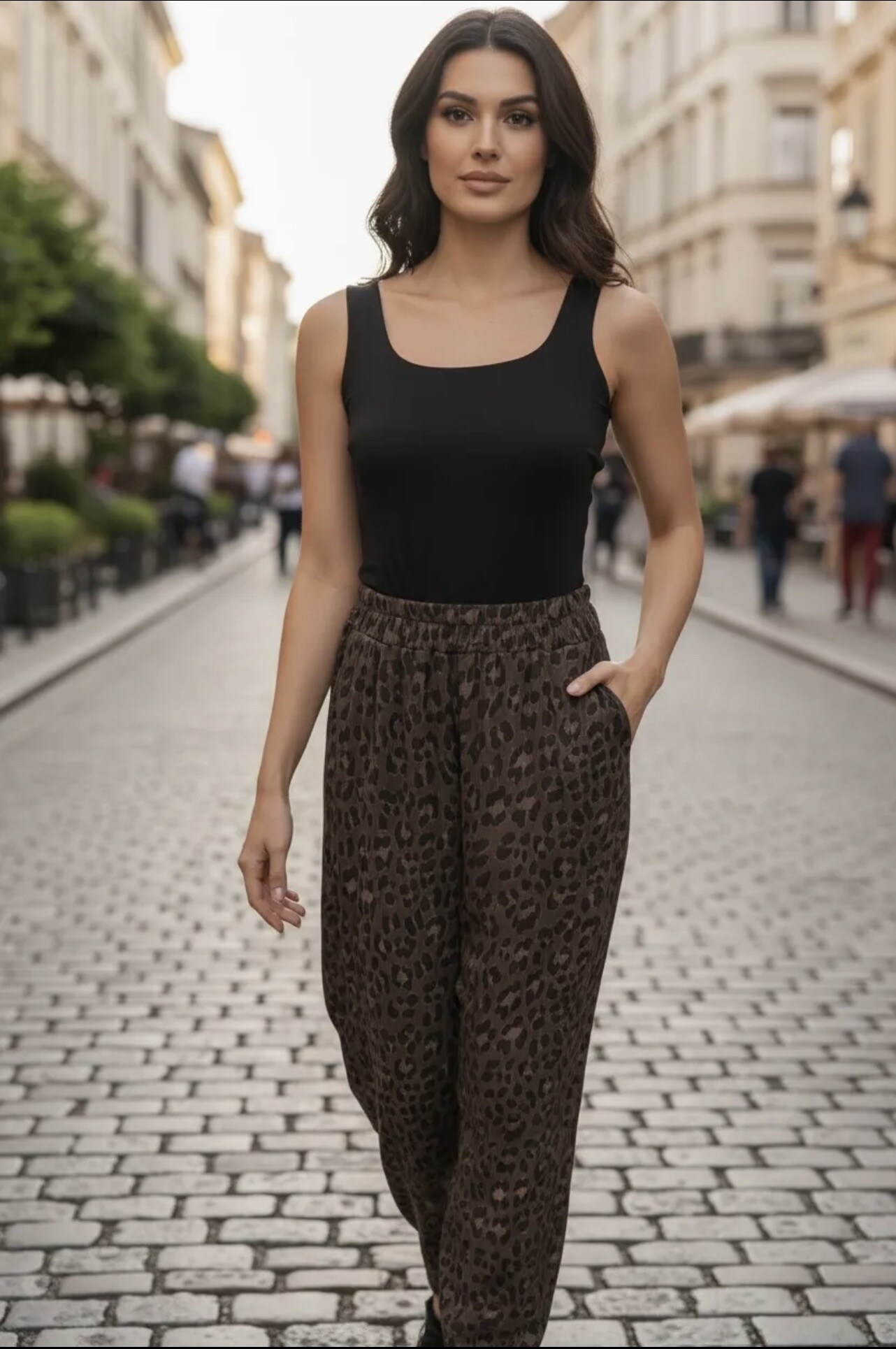 Grossista PROMISE - Pantaloni in mussola di cotone con stampa leopardata