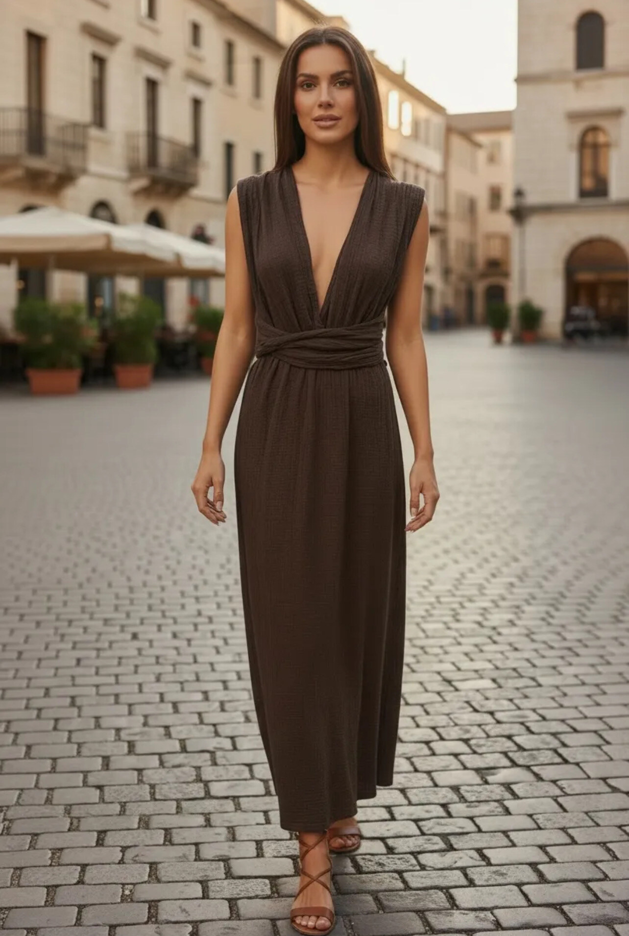 Großhändler PROMISE - Kleid aus Baumwollgaze mit verstellbaren Trägern