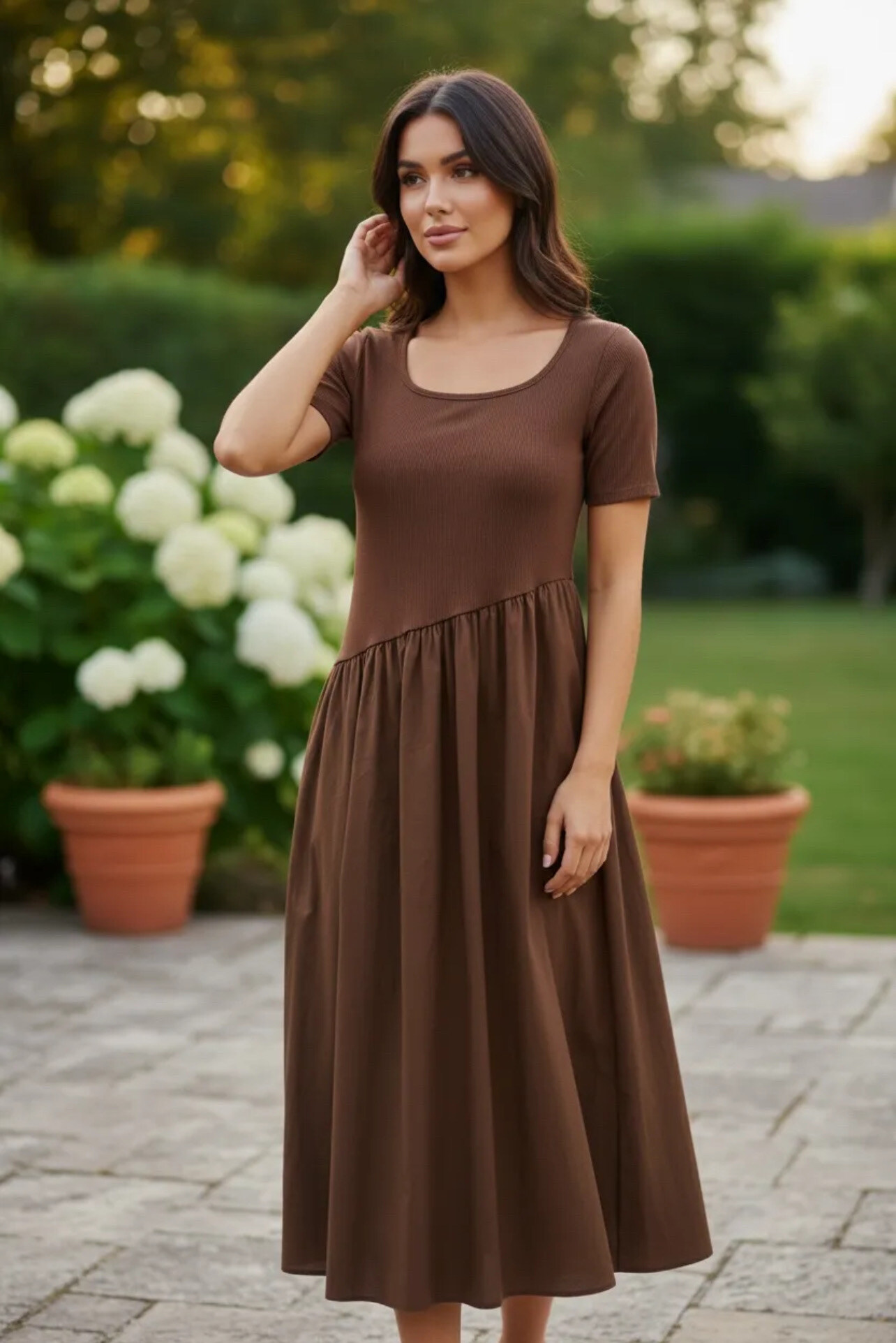 Mayorista PROMISE - Vestido bimateria asimétrico en la cintura