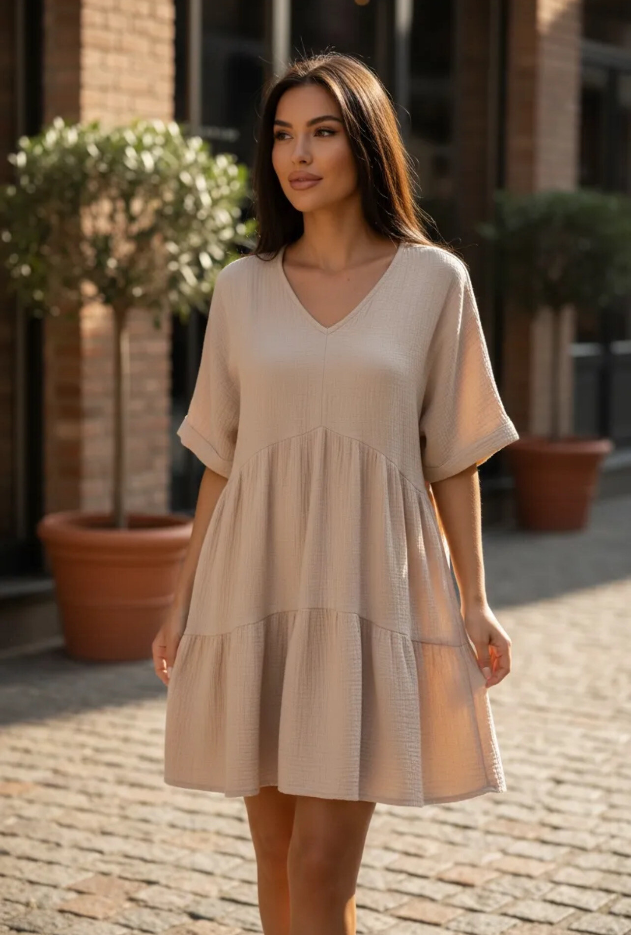 Großhändler PROMISE - Übergroßes Vol.-C-Kleid aus Baumwollgaze