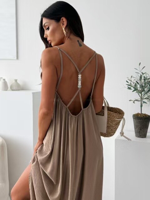 Wholesaler PROMISE - Fine strap dress with fancy pearls on the back