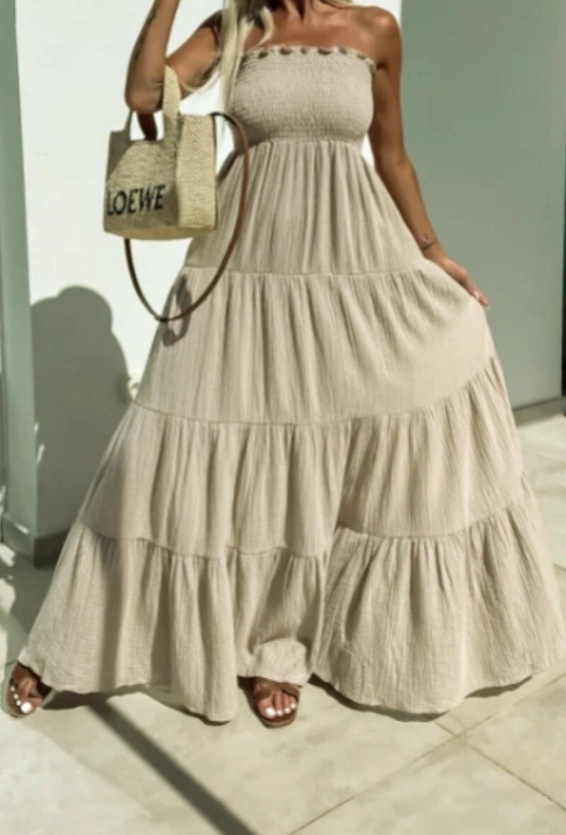 Grossista PROMISE - Abito bustier affumicato con garza di cotone